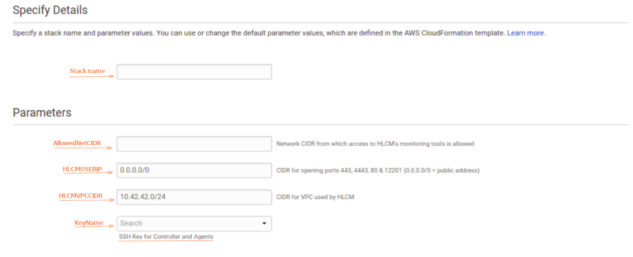 select parameters